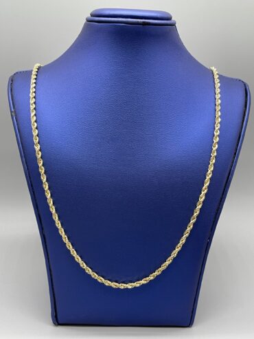 10KT Solid Gold 3MM DiaCut Rope Necklace - 20”