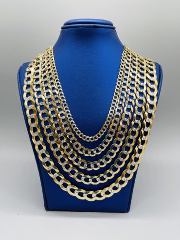 10KT Gold DiaCut 24” Solid CurbLink Necklace - 24” 10MM