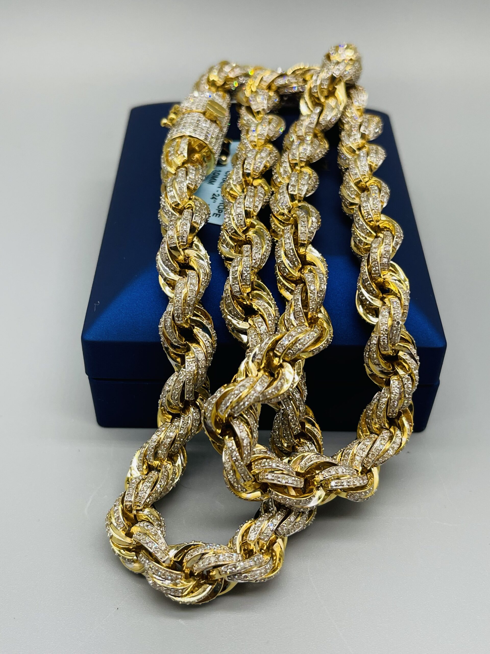 10kt Gold 26CTW Diamond 10mm Rope Necklace