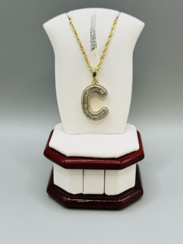 10KT Gold Baguette Diamond Initials ComboSet - C