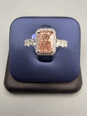 14KT W/Gold 3.50CT Radiant Pink labGrown Diamond Ring